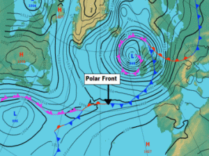 Surface Analysis chart of Atlantic showing polar front