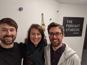 Image of Noel, Liz and Alan Bennett of The Podcast Studios