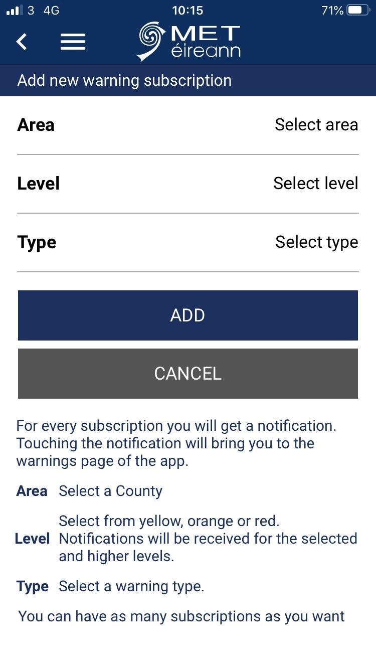 screen where subscription can be set up