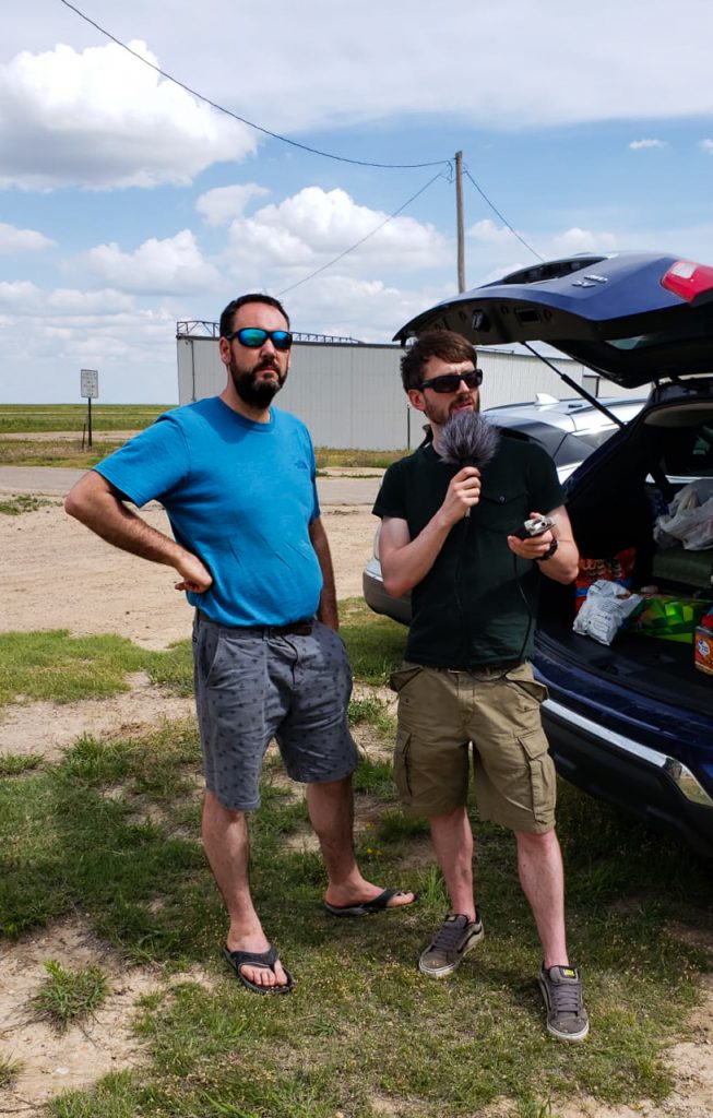 Image of Paul Downes and Noel Fitzpatrick surveying the sky during a field recording for the podcast!