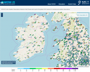 WOW map - wind speed/direction during Storm Jorge