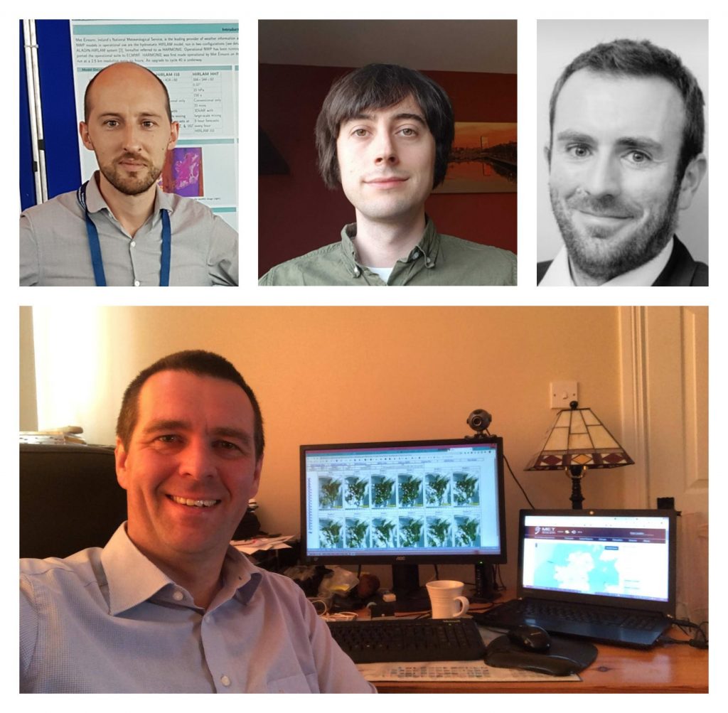 Met Éireann’s operational NWP team from top left; Colm Clancy, Rónán Darcy, Alan Hally and below, NWP team leader, Eoin Whelan