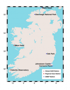 Figure 2 Location of atmospheric composition monitoring sites in Ireland