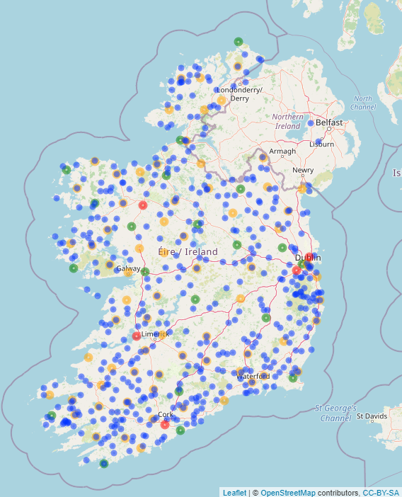 Met Éireann's network of manned, automatic, climatological and rainfall stations