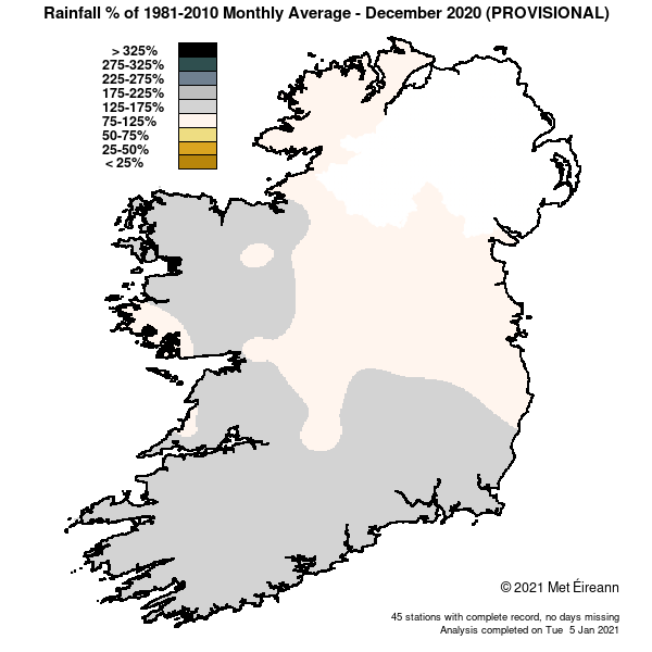 Rainfall % of 1981 - 2010 Monthly Average - December 2020 (Provisional)
