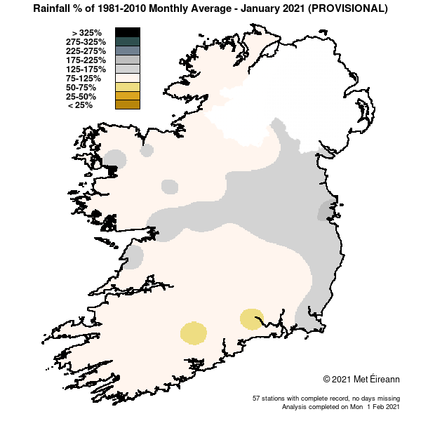 January rainfall as a percentage of the 1981-2010 normal (Provisional)