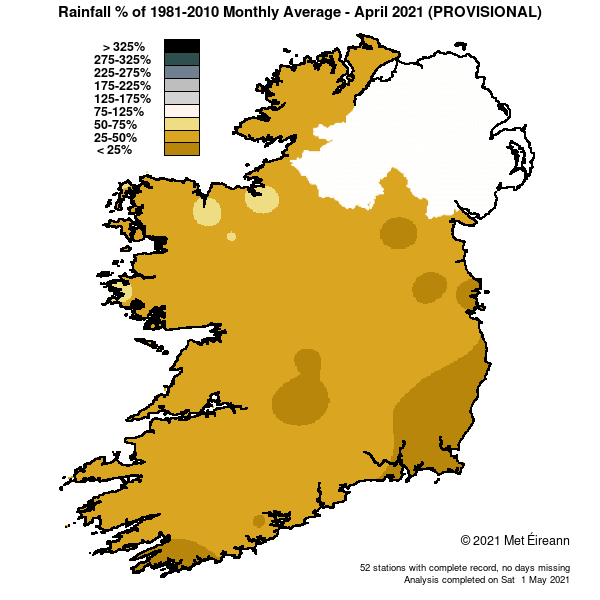 Rainfall % of 1981-2010 Monthly Average - April 2021 (Provisional)