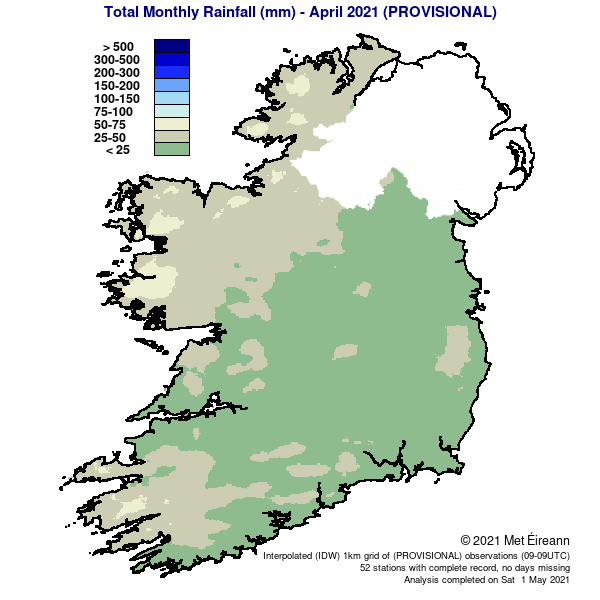 Rainfall % of 1981 – 2021 Monthly Average for April 2021 (Provisional)