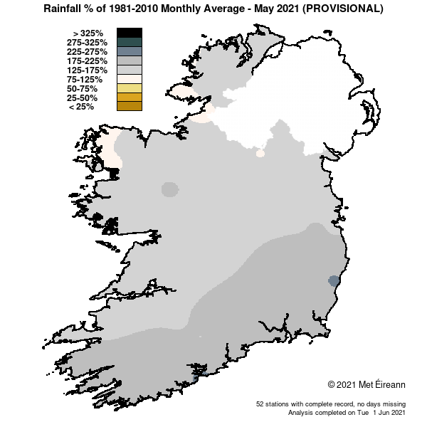 Rainfall % of 1981-2010 monthly average - May 2021 Provisional