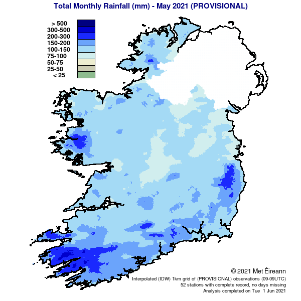 Total monthly rainfall (mm) - May 2021 Provisional