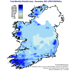 Total Monthly Rainfall (mm) for December 2021 (Provisional)
