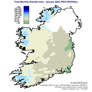 Total Monthly Rainfall (mm) for January 2022 (Provisional)