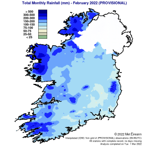 Total Monthly Rainfall (mm) for February 2022 (Provisional)