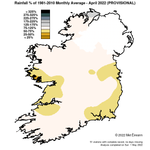 Titim Báistí Iomlán (mm) do mí Aibreáin 2022 (Sealadach))