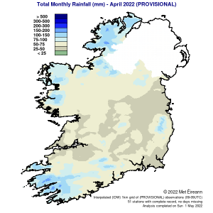 Total Monthly Rainfall (mm) for April 2022 (Provisional)
