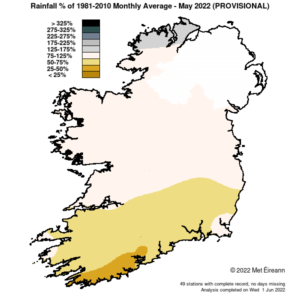 Rainfall % of 1981 - 2021 Monthly Average for May 2022 (Provisional)