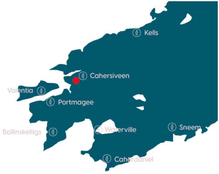 Figure 2. The current location of Valentia Meteorological Observatory on the Iveragh Peninsula, Kerry is marked in red.