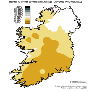 Rainfall % of 1981 - 2021 Monthly Average for July 2022 (Provisional)