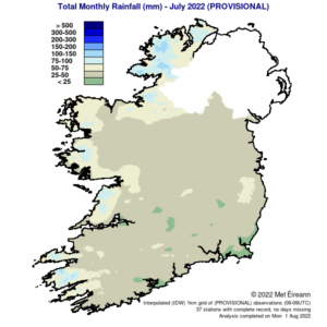 Total Monthly Rainfall (mm) for July 2022 (Provisional)