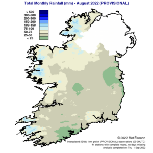 Total Monthly Rainfall (mm) for August 2022 (Provisional)