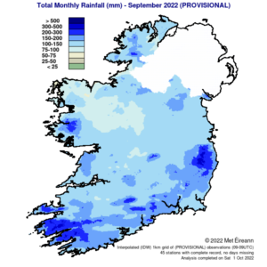 Total Monthly Rainfall (mm) for September 2022 (Provisional)