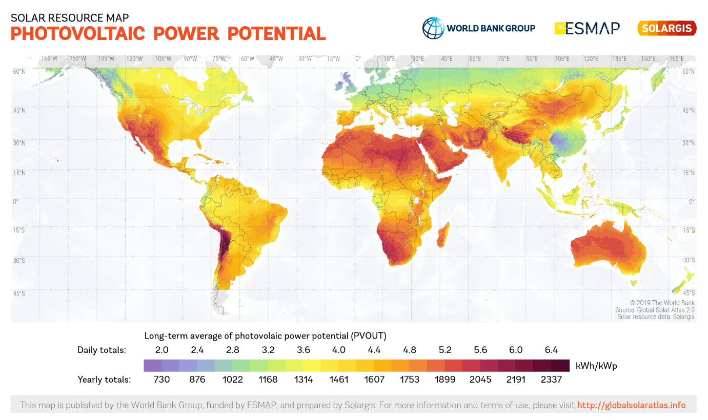 Global Photovoltaic Potential. Source: Global Solar Atlas