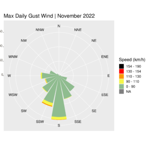 Wind rose for Ireland Max Daily Gust November 2022 (provisional)