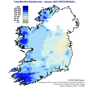 Total Monthly Rainfall (mm) for January 2023 (Provisional)