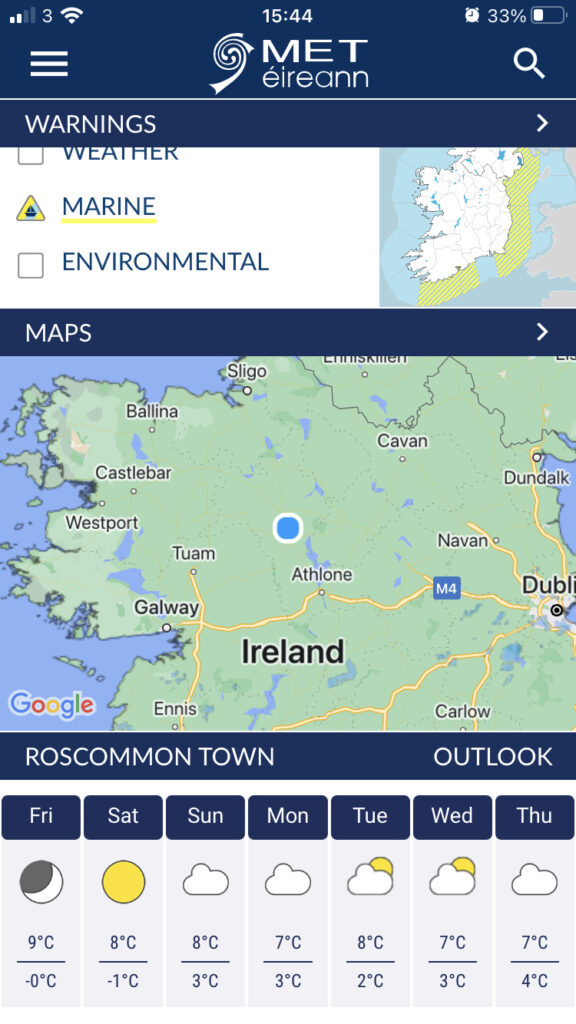 New Outlook display with new max/min temperature forecast. Tap each day to see the forecast