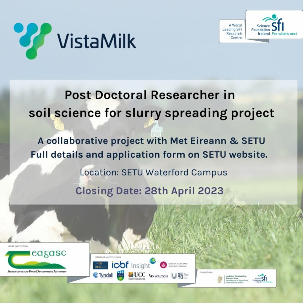 Image of info for Post Doc. Researcher vacancy at Vistamilk. source Vistamilk on Twitter