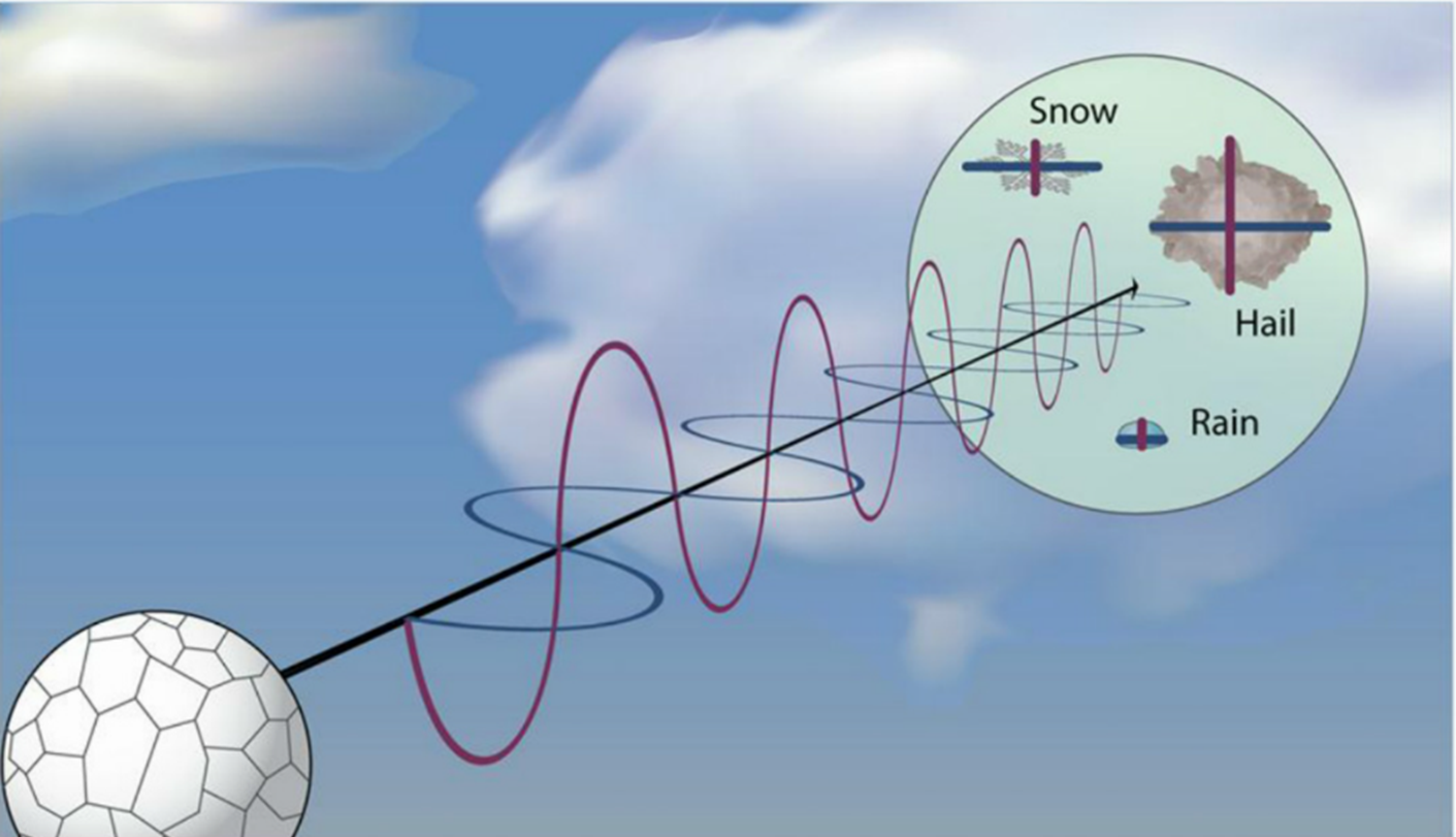 Fig. 3: Dual polarisation data show what type of precipitation is falling based on its shape (picture source: NOAA)