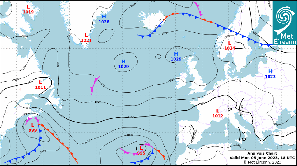Mean sea level pressure analysis chart for Monday 5 June 2023
