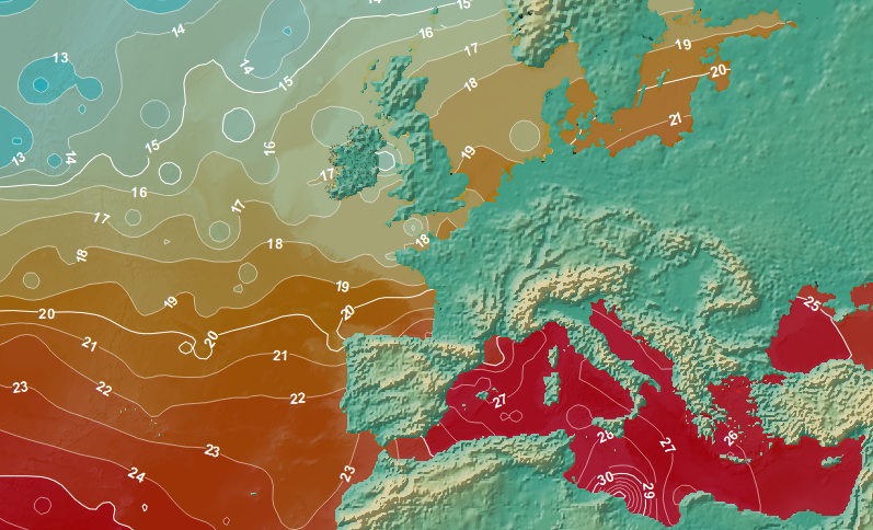 Fig 3: Sea surface temperatures (degrees Celsius)