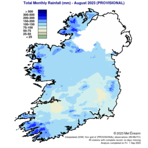 Total Monthly Rainfall (mm) for August 2023 (Provisional)