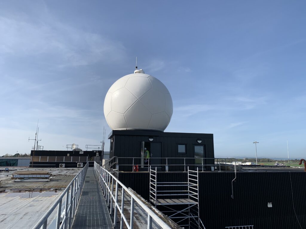 Picture 1 – blue sky radarFig 1 – The new weather radar at Shannon Airport, October 2023 