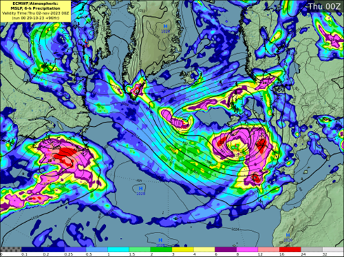 Figure 2: Current forecast track of Storm Ciarán on Wednesday night