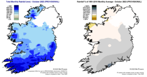 Total Monthly Rainfall (mm) for October 2023 (Provisional) and Rainfall % of 1981 - 2010 Monthly Average for October 2023 (Provisional)