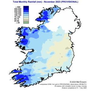 Total Monthly Rainfall (mm) for November 2023 (Provisional)
