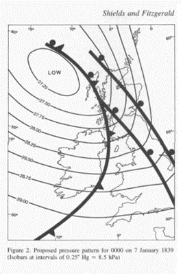 Proposed pressure pattern for 0000 on 7 January 1839.