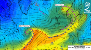 Airmass Analysis chart 12 UTC 22 January 2024: Storm Isha had passed and Storm Jocelyn approaches. 