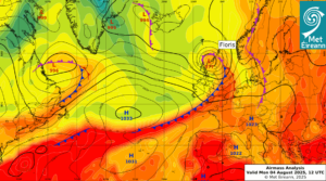 Airmass Analysis chart 12 UTC 4 August 2025: Storm Floris brought strong gales to the North.