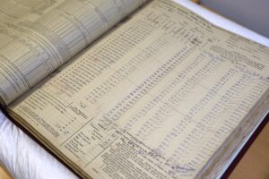 An example of one of the handwritten Rainfall Registers held in the National Climate Archive