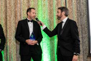 Keith Lambkin speaking after receiving the Public Sector Organisation of the Year prize on behalf of Met Éireann at the 2025 Irish Climate Change Leadership Awards