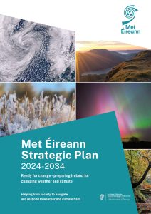 Front cover of Met Éireann's Strategic Plan 2024-2034. Click image to download and open the strategy in PDF format