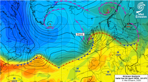 Airmass Analysis chart 18 UTC 04 April 2026: Storm Dave moved northwest over the north of Ireland towards Scotland.