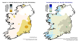 Rainfall % of 1991 – 2020 Monthly Average for May 2026 (Provisional).                                                                                             Total Monthly Rainfall (mm) for May 2026 (Provisional).