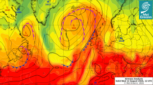 Airmass Analysis chart 12 UTC 12 August 2026: Exceptionally hot and humid airmass had moved over Ireland from the south again bringing record high August temperatures at several stations.