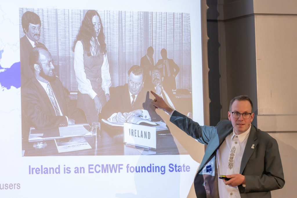 Florian Pappenberger presenting at the 90th anniversary conference