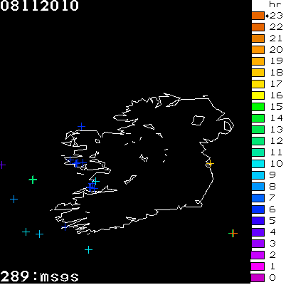 Lightning Report for Ireland on Monday 08 November 2010