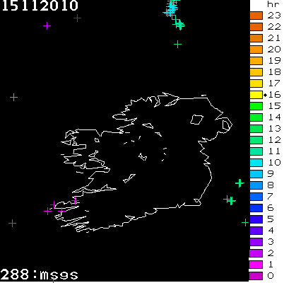 Lightning Report for Ireland on Monday 15 November 2010